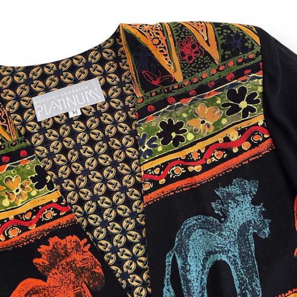 Dorothy Schoelen Platinum Vintage Medium Black Multi Long Sleeve Sheer Jacket - Picture 9 of 16